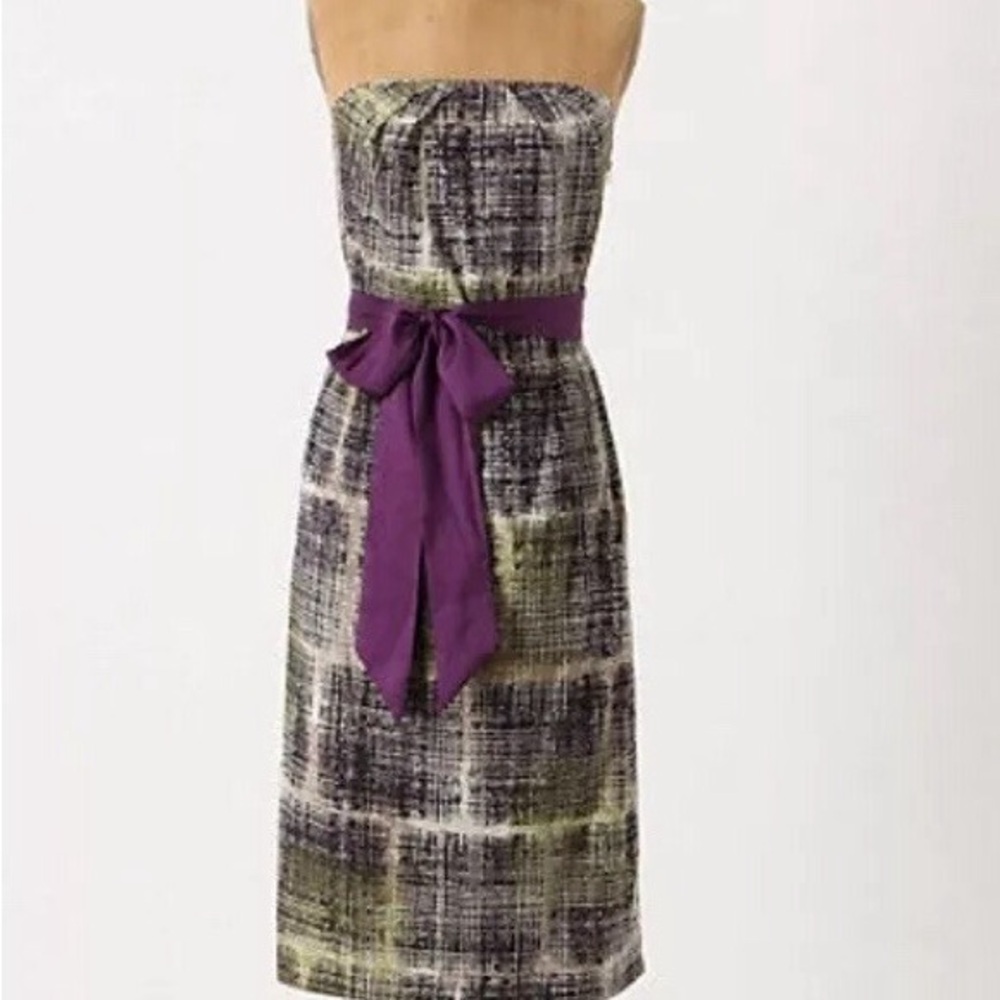 Anthropologie Gray Black Strapless Sheath Dress